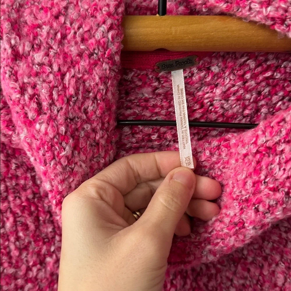 Free People BFF Cowl Neck Sweater Prickly Pear Pink XS Crop Oversized Knit
